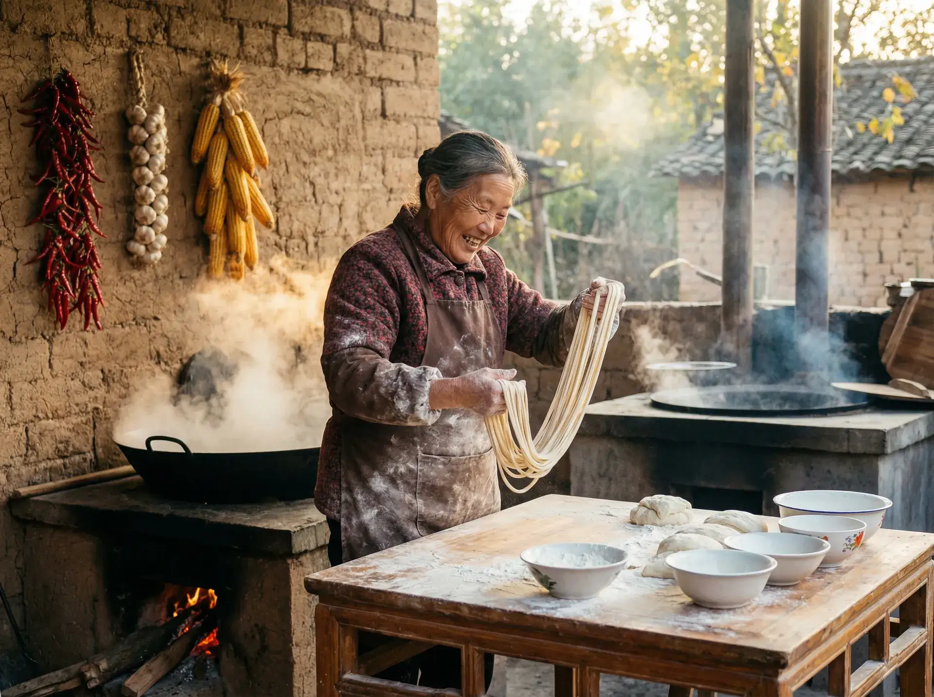 农家大嫂手擀面 - 年轻的母亲中字巴巴鱼汤饭 乡村美食